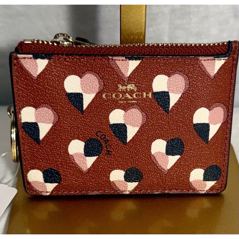NEW NWT Mini Id Case Wallet Keychain Heart Check #26615 Womens